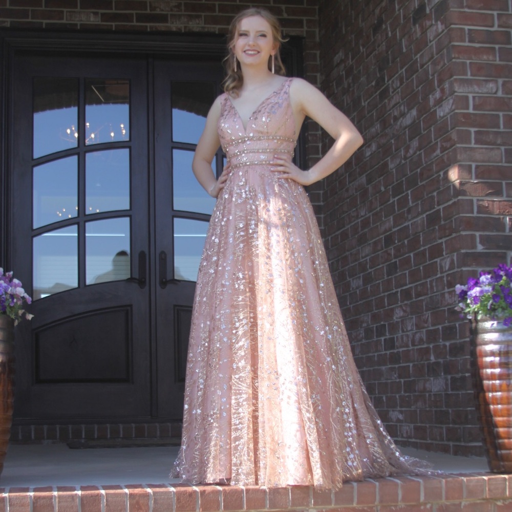 Beautiful pink and gold prom dress
